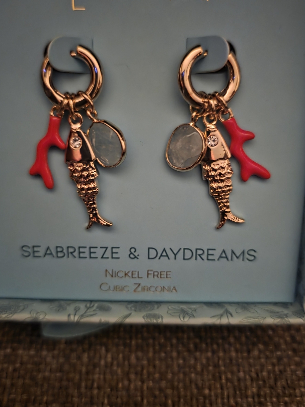 Leith Gold Mermaid Charm Earrings with Red Coral Accent